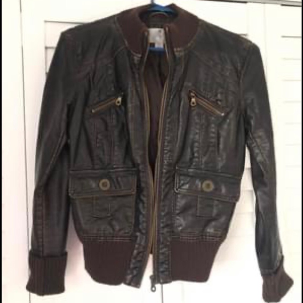 Dark Brown leather and fabric jacket Never worn!